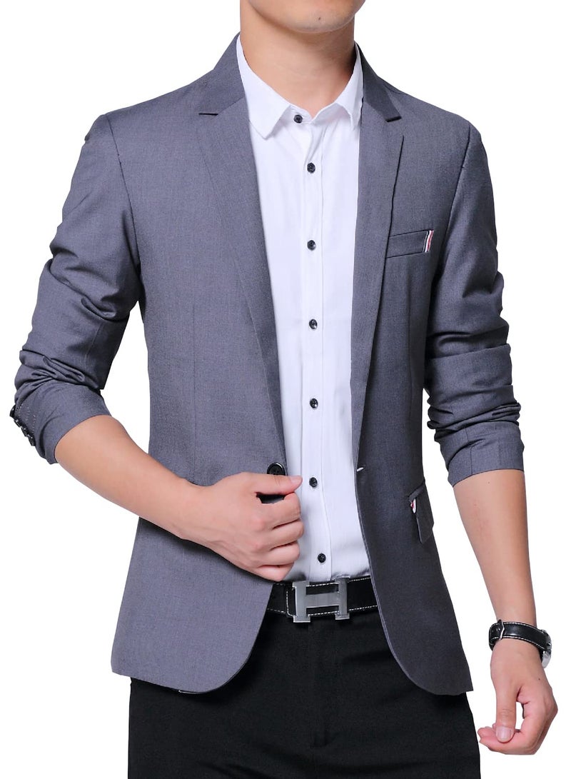 DAVID.ANN Men's Slim Fit Casual One Button Blazer Jacket,#1 Grey,Large - Image 1